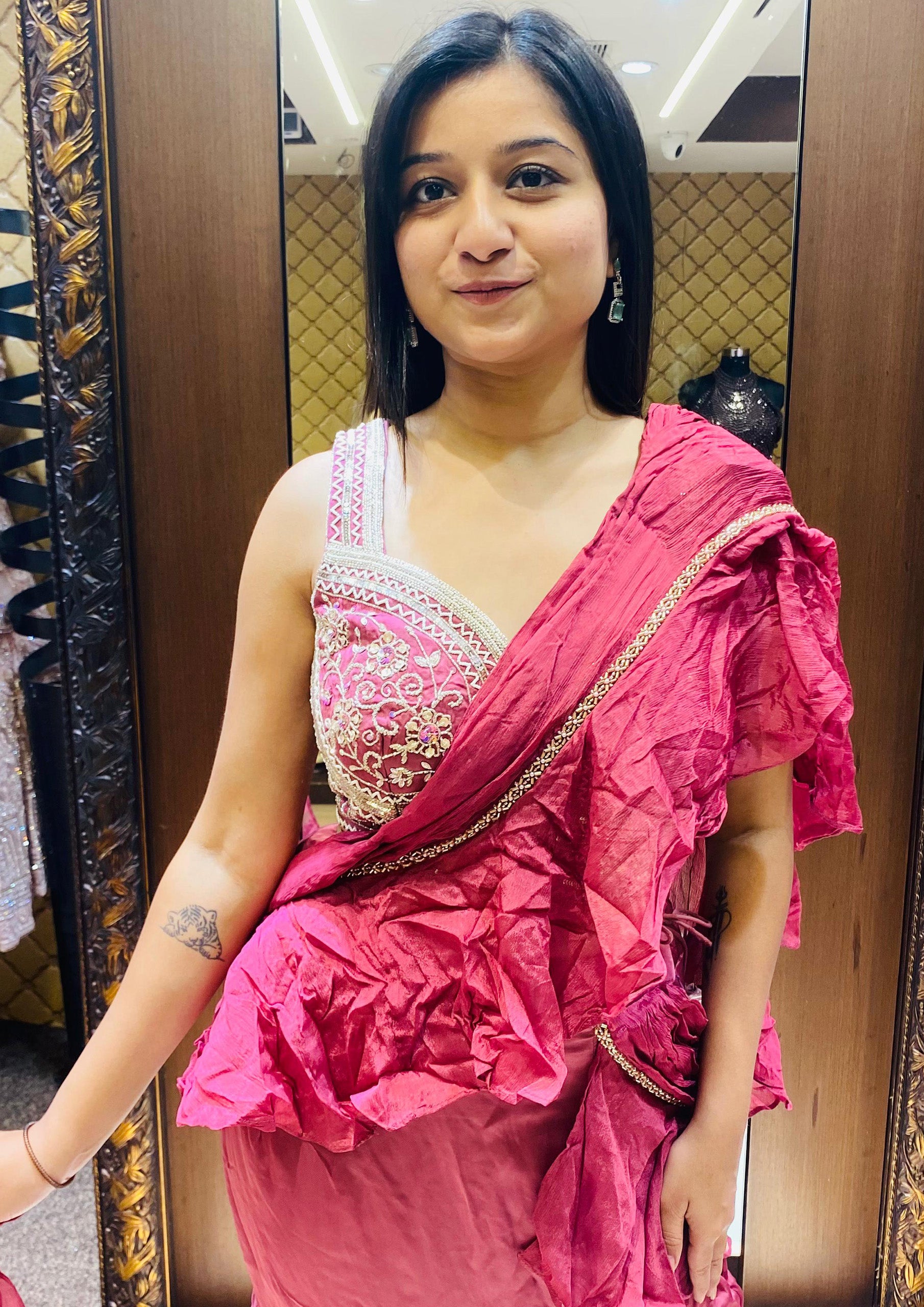 Onion Pink Color Silk Ready To Wear Saree